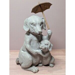 Vintage Primitive Dog Statue Hand Painted Gray Clay Figurine RARE Folk